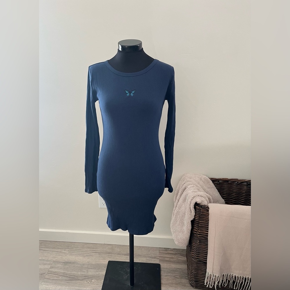 Wild Fable Navy Long Sleeve Dress with Butterfly Accent
